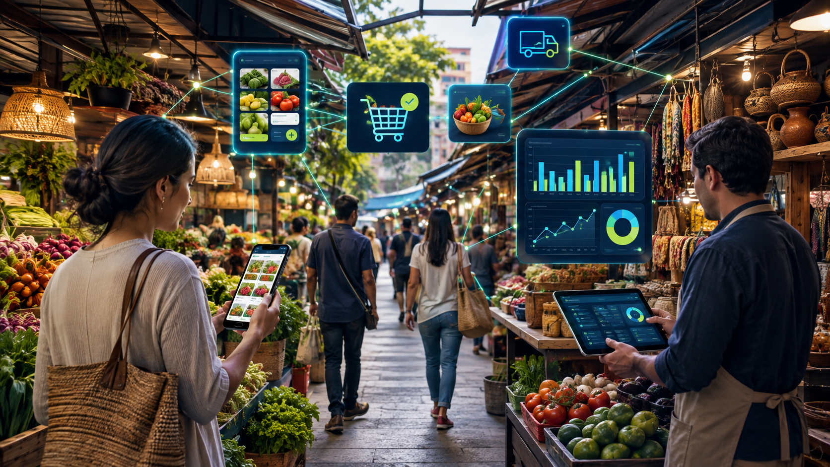 Mercado local conectado con catálogos digitales, pedidos y tableros de ventas